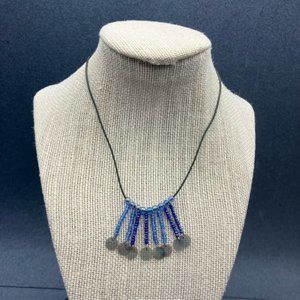 Bib Choker Necklace Vintage 90s Y2K 2000s Seed Bead Blue Purple Sequin Silver